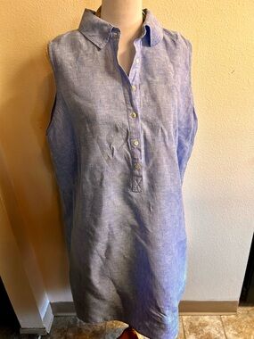 Tahari Light Blue Sleeveless Linen Shirt Dress sz 1X